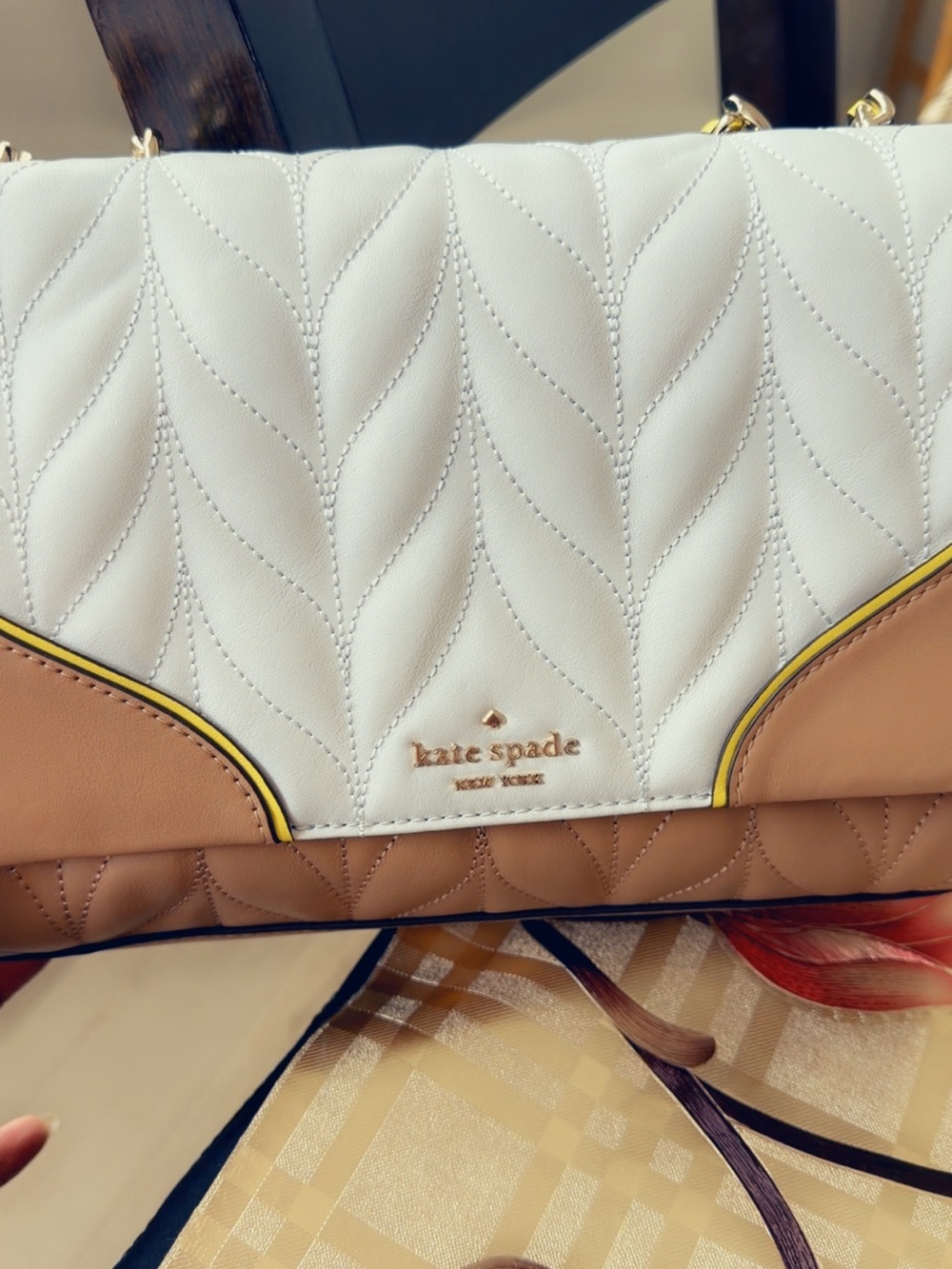 kate spade White and Blush Quilted Chain Shoulder Bag with Gold Hardware - Picture 3 of 5